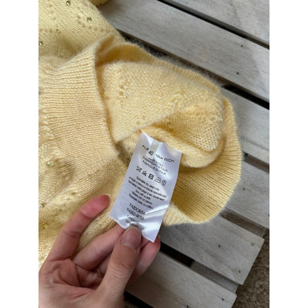 NWOT Rare Alessandra Rich Heart Ruffled Knitted Mohair Yellow Cardigan Sweater - Picture 7 of 10